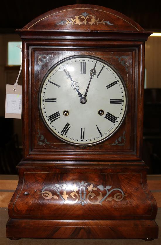 19th century German inlaid mahogany eight day mantel clock, 19.5in.(-)